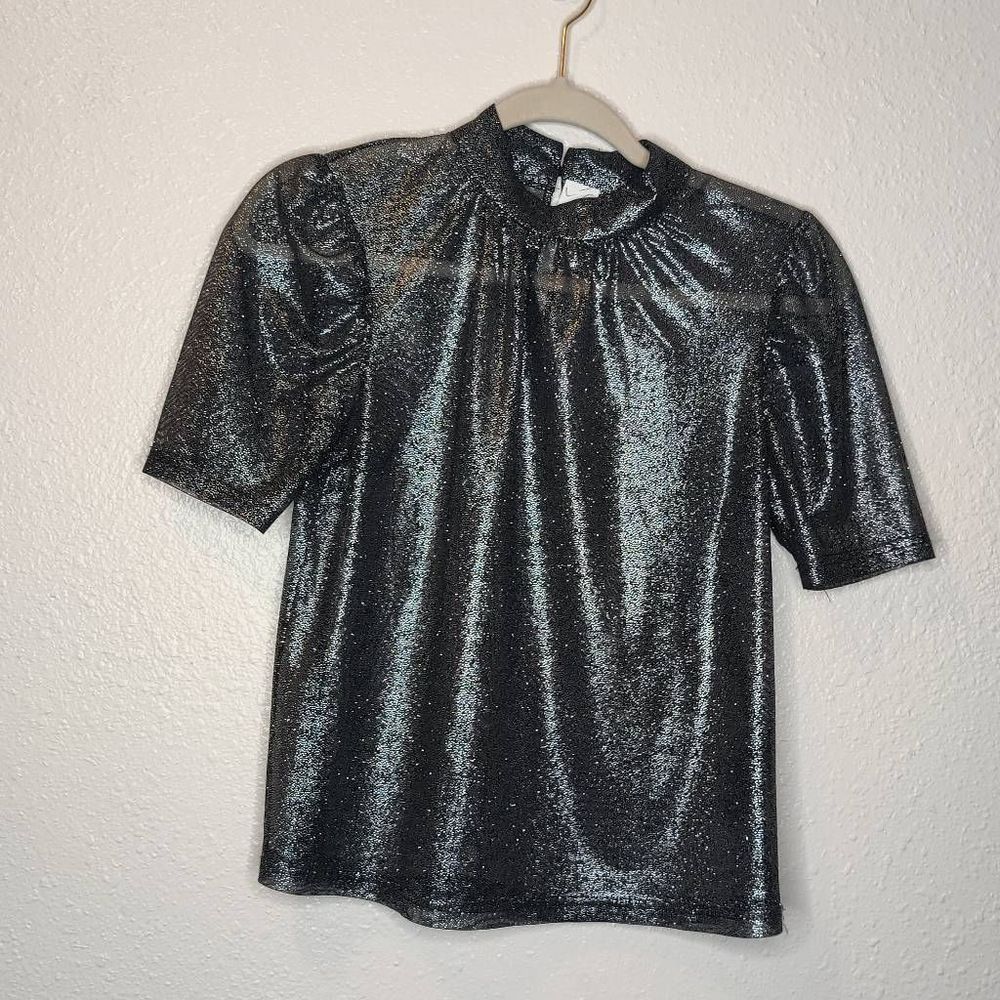 Divided Sheer Metallic Silver Speckled Collar Witchy Whimsygoth Shirt Sz XS